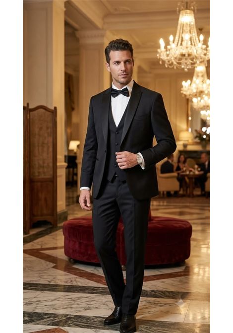 Smoking Uomo 3 Pezzi Nero Slim Fit con Rever in Raso LEBOLE | Abiti | 640148 A46170099